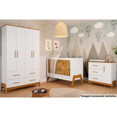 Imagem de Quarto Infantil Completo Guti Peças (1 G Roupa + 1 Berço + 1 Cômoda) Branco-amendoa - Peroba