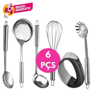 Imagem de Kit 6 Pç: Concha Colher Arroz Pegador Massa Escumadeira Universal Bate