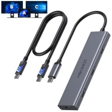 Imagem de Hub de saída de vídeo USB C, estação de ancoragem para monitor USB-C PD, divisor Thunderbolt para tela portátil, saída de vídeo 4K a 30-60Hz, 4 portas Gen2 10Gbps, PD 100W, com cabo de vídeo tipo C