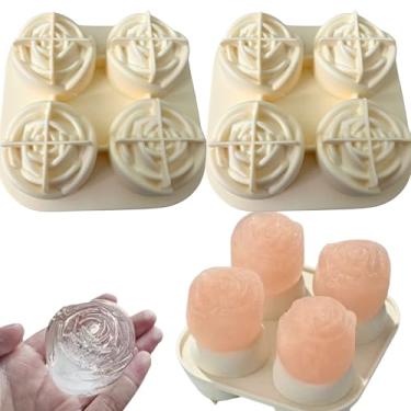 Imagem de Molde de cubo de gelo rosa – 2 pacotes de moldes de gelo em forma de rosa de silicone para coquetéis, uísque, bourbon – Bandeja de gelo de flores reutilizável sem BPA para festas, casamentos