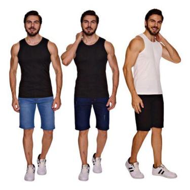 Imagem de Combo 3 Bermuda Jeans Tradicional Elastano Estilosa - 4 Azes, Preto, C