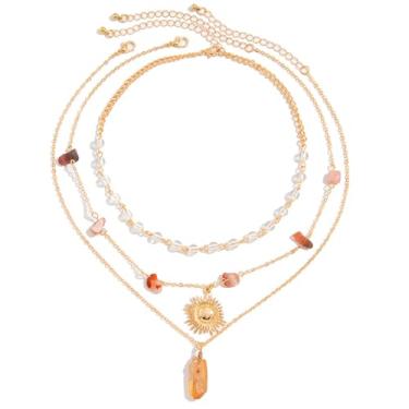 Imagem de Anuoli Colar de sol de cristal em camadas, boho hippie verão, joia hippie, joia boêmia, presente de Natal para mulheres, Large, Liga de aço, Cristal
