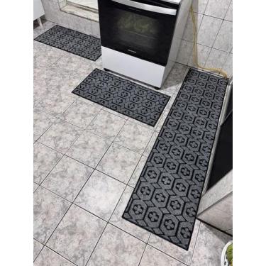 Imagem de Jogo de Tapete Cozinha Passadeira e Capacho Feltro 3 Peças - no-brand
