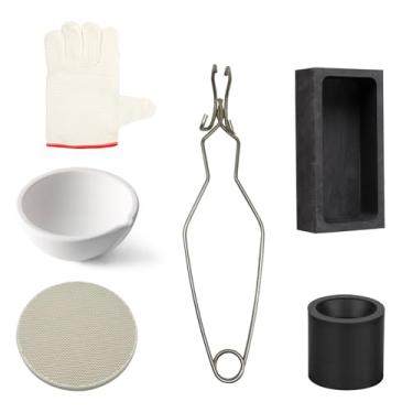 Imagem de Miocololy 6 cadinhos para derretimento de metal, icluding 5 em 1 kit de molde de derretimento de grafite com luvas, pinças, cadinho