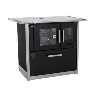 Imagem de Fogão a lenha eclipse esquerdo preto chapa aluminio n2 - Fornos Pinhal