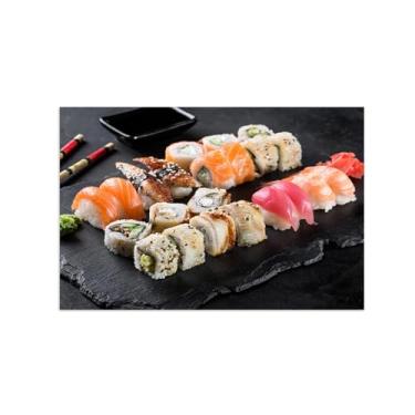 Imagem de Decoração de arte de parede em tela de cozinha - Impressão de pintura de natureza morta em tela - Pôster e impressões de comida de sushi - Decoração de parede moderna para sala de jantar 60 x 90 cm 24