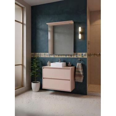 Imagem de Gabinete para Banheiro com Cuba e Espelheira com Led 80cm Mdf Rosa Dub