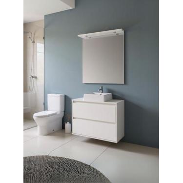 Imagem de Gabinete para Banheiro com Cuba e Espelheira com Led 80cm Mdf Branco D