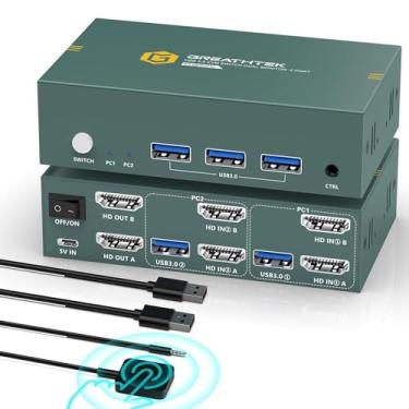 Imagem de EVATEK Switch Kvm 8K, 2 Monitores, 2 Computadores, Suporte Hdmi 8K A 60 Hz, 4K A 144 Hz, Switch Kvm, Monitor Duplo Com 3 Portas Usb 3.0, Compartilhamento De Teclado E Mouse, Impressora/Scanner, Cont