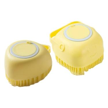 Imagem de IEUDNS 2x Escova de Banho para Animais de Estimação Pet Grooming Banho Massageador de Cerdas Macias Escova para Cães Banho Chuveiro/lavagem Escovação, Amarelo