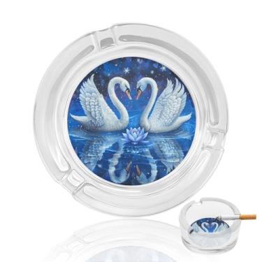 Imagem de Cinzeiro de vidro de cristal de dois cisnes brancos, cinzeiro redondo para fumar de vidro resistente, portátil, decorativo, moderno, para uso em casa, escritório, interior, exterior, pátio