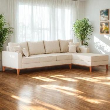 Imagem de Sofá 4 Lugares Beny com Chaise Direito Linho Bege - Madeira Prima Decc