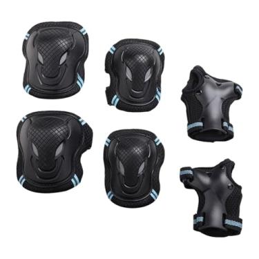 Imagem de UGPLM Conjunto de equipamentos de proteção Hand Pads de joelhos de cotovelo de bicicleta esportes ao ar livre confortáveis, skateboarding para crianças, Preto Azul