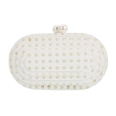 Imagem de Bolsa embreagem PENGZHI acrílico de vime tecida branca para mulheres