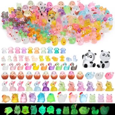 Imagem de GGSTDDUP 142 peças luminosas mini resina animais que brilham no escuro pequenas estatuetas de resina pato galinha panda coelho golfinho ovo rachado cogumelo sapos zodíaco chinês a granel para