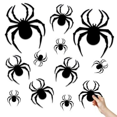 Imagem de Adesivos de aranha para decoração de parede de porta decalque de aranha preta gótica véspera de Halloween adereço de brincadeira janela de casa carro espelho retrovisor acessórios de decoração 3D