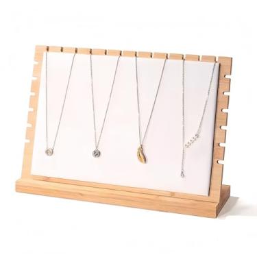 Imagem de SWTOOL Colar horizontal médio suporte de exibição de joias com tapete macio de couro colar de madeira pingente suporte de armazenamento de exibição de mesa para shows de vendas em casa (1, branco)