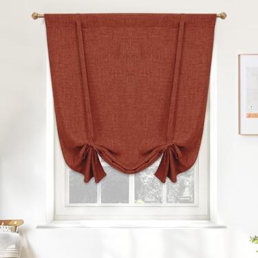 Imagem de DriftAway Cortinas blecaute de linho de camada dupla com isolamento térmico, totalmente forrado, balão romano, janela de banheiro, bolso ajustável para varão para janela pequena, 99 x 139 cm, laranja