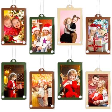 Imagem de Weysat 8 peças de enfeites de foto de acrílico de Natal para pendurar porta-retratos tamanho carteira molduras para decoração de árvore de Natal, rasgue a película de arranhão antes de usar (marrom