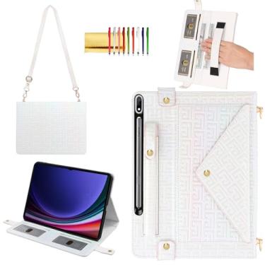 Imagem de Capa brilhante para Samsung Galaxy Tab S8+/S7+/S7+/S7 FE bolsa de mão de 12,4 polegadas com alça de mão, capa de bolso iridescente de poliuretano com alça de ombro + suporte para caneta +