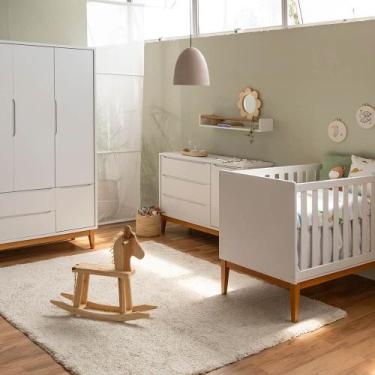 Imagem de Kit Quarto Infantil Theo com Pés Square Mel - Berço + Cômoda 3 Gavetas
