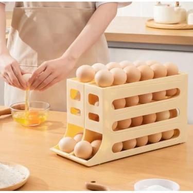 Imagem de Organizador de Ovos para Geladeira, 4 Camadas Deslizantes, Sistema Automático Rolante, Cor Bege