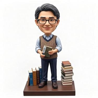 Imagem de Estante de livraria personalizada que balança a cabeça e colete decoração literária - Tema para leitores, perfeito para namorado, pai, irmão, aniversário e livraria, presentes para decoração de