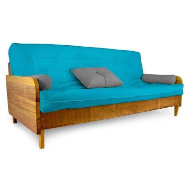 Imagem de Sofá Cama Paris Sarja Azul Tiffany Madeira Maciça Alto Padrão