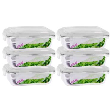 Imagem de Jogo 6 Potes Vidro Retangular 640ml Marmitas Mantimentos Frutas