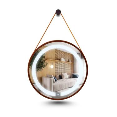 Imagem de ESPELHO ADNET ILUMINADO REDONDO 40CM MARROM C/ALÇA CARAMELO TOUCH LED 3000K