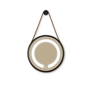 Imagem de ESPELHO ADNET ILUMINADO REDONDO 40CM PRETO C/ALÇA CARAMELO TOUCH LED 6000K