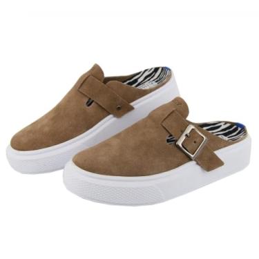 Imagem de Tenis Feminino Slip On Calce Facil Camurça Ajuste Fivela Palmilha Em Gel Solado Emborrachado Tamanho:34;Cor:Bege;Gênero:Feminino;Departamento BS:Esporte