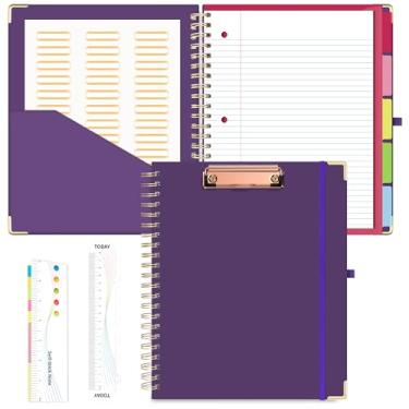 Imagem de EYROZILL Prancheta de caderno espiral com abas divisórias removíveis, caderno de 5 matérias, pautado para faculdade, 21,6 x 28 cm, diários forrados com capa dura com 12 bolsos de armazenamento