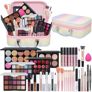 Imagem de Pomcral Kit de maquiagem All In On, conjunto de maquiagem para adolescentes, mulheres, meninas e iniciantes, inclui paleta de corretivo de sombra, conjunto de brilho labial, batom, lápis de olhos