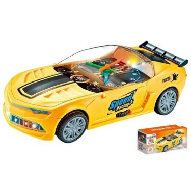 Imagem de Carro Relógio de Corrida 3D Brinquedo Educativo Com Som e Luz Amarelo 