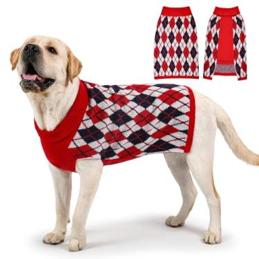 Imagem de KCFESTIHUE Suéter para cães grandes, xadrez, malha xadrez, gola rolê, roupas de inverno, meninos, meninas, elástico, Golden Retriever, Labrador, Bulldog, Pitbull, Doberman, Natal, animal de estimação