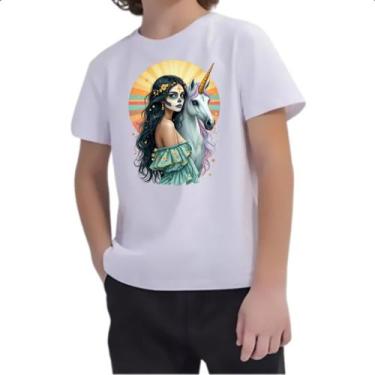 Imagem de Camiseta Infantil Caveira catrina e o unicornio - Alearts, 4