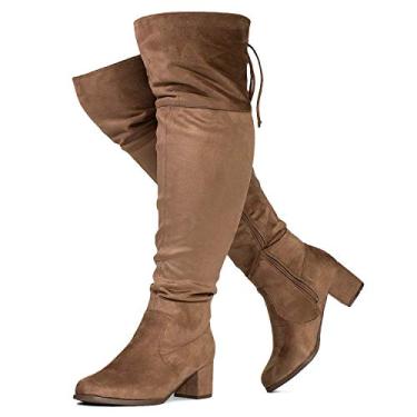 Imagem de Bota feminina RF ROOM OF FASHION de salto grosso, largo na panturrilha – plus size, Taupe Wide Calf (Over the Knee), 8 Wide