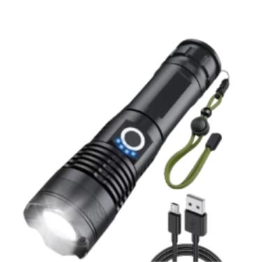 Imagem de Lanterna Militar T9 P90 Recarregável USB Super Potente Caça Pesca Segurança com Zoom 3 Níveis de Iluminação