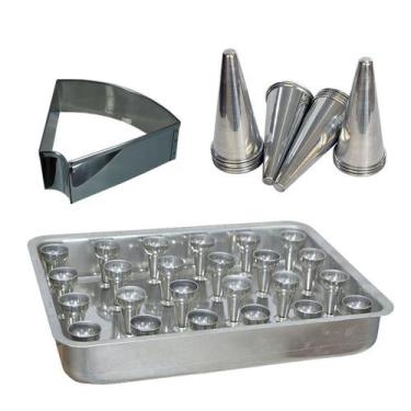 Imagem de Kit Pizza Cone Assadeira 24 cavidades + 24 Cones 12cm + Faca - Gastrob