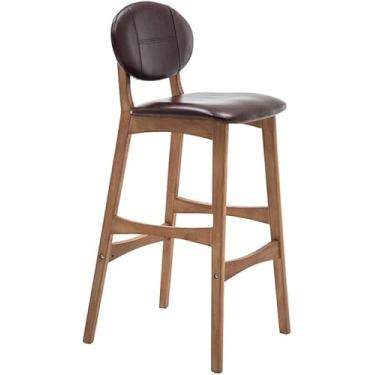 Imagem de Cadeira De Jantar Banqueta De Madeira Cozinha Rústica Pub Apoio Para Os Pés Pu Assento Bancada De Balcão De Cozinha Para Cozinha Pub Café Max. Carga 200kg, Brown, Seat height:65cm