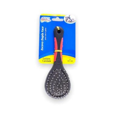 Imagem de Escova Dupla Face P/ Pelo Pet Gato Cachorro Cerda Macia 18cm - Mimo Pe