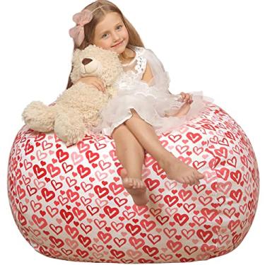 Imagem de WEKAPO Bolsa de pelúcia para crianças | Pufe de pelúcia com zíper para organizar brinquedos de pelúcia grande tela de algodão premium (coração, 2GG)