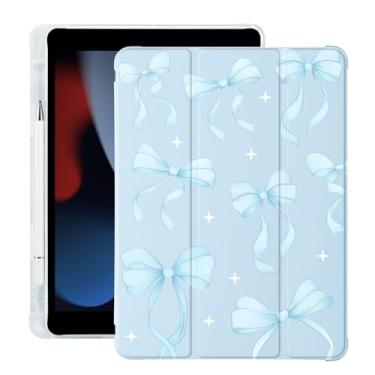 Imagem de BlHMCASE Lindo laço de fita azul para iPad mini 7 A17 Pro 2024/iPad Mini 6 com suporte para lápis, hibernar/despertar automático, capa traseira de TPU macio de couro azul