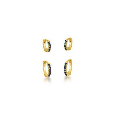 Imagem de Kit Dupla de Argolas com uma fileira de Zirconias Banhadas a Ouro 18k 