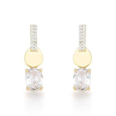 Imagem de Brinco Palito com Pingente Zircônio Oval Banhado a ouro 18k - Atraktiv