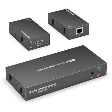 Imagem de Divisor extensor HDMI 1x2, HD1080P @60Hz e visual 3D, extensão de 50 m de comprimento de transmissão por cabo CAT5e/CAT6/CAT7, transmissão de 2 canais com 2 saídas HDMI Loop Out1