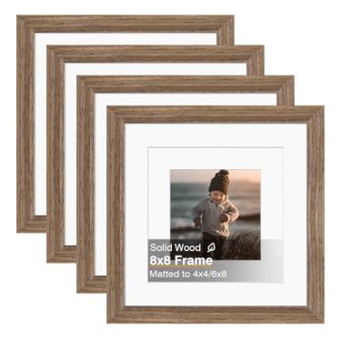 Imagem de KINLINK Porta-retrato 20 x 20 cm, molduras quadradas de madeira maciça marrom para fotos de 10 x 15 x 15 cm com tapete ou 20 x 20 cm sem tapete, molduras de parede e mesa, madeira marrom, pacote com 4