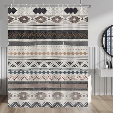 Imagem de Baocicco Cortina de banheiro listrada Boho 182 x 203 cm Cortina de banheiro de poliéster à prova d'água com 12 ganchos acessórios de banho de casa de fazenda hotel arte decoração de casa tecido