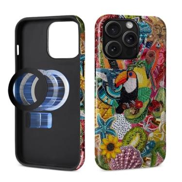 Imagem de MQJCYB Capa magnética para iPhone 14 Pro Max, compatível com Magsafe Hybrid Heavy Duty 2 em 1 capa brilhante resistente à prova de choque para iPhone 14 Pro Max - colagem de estrelas do mar de pássaro